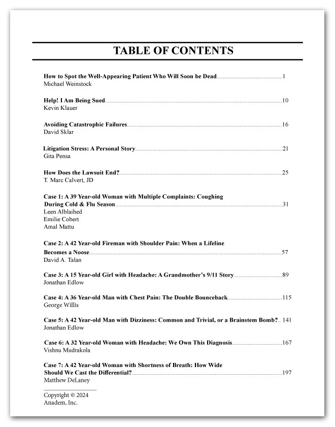 Bouncebacks! Medical and Legal 13th Ed. Table of Contents.